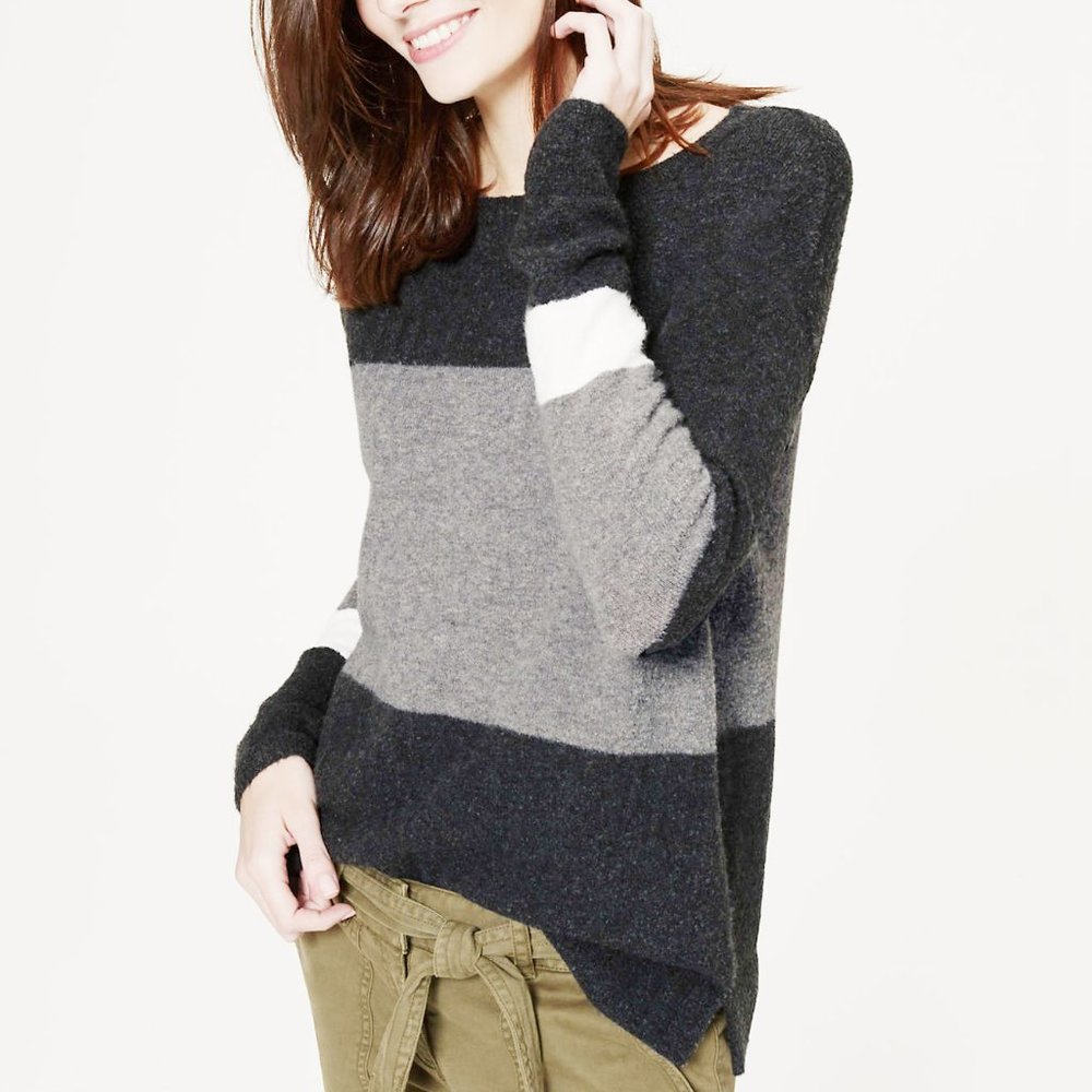 LOFT Gray Stripeblock Sweater NWT Soft Cozy Large